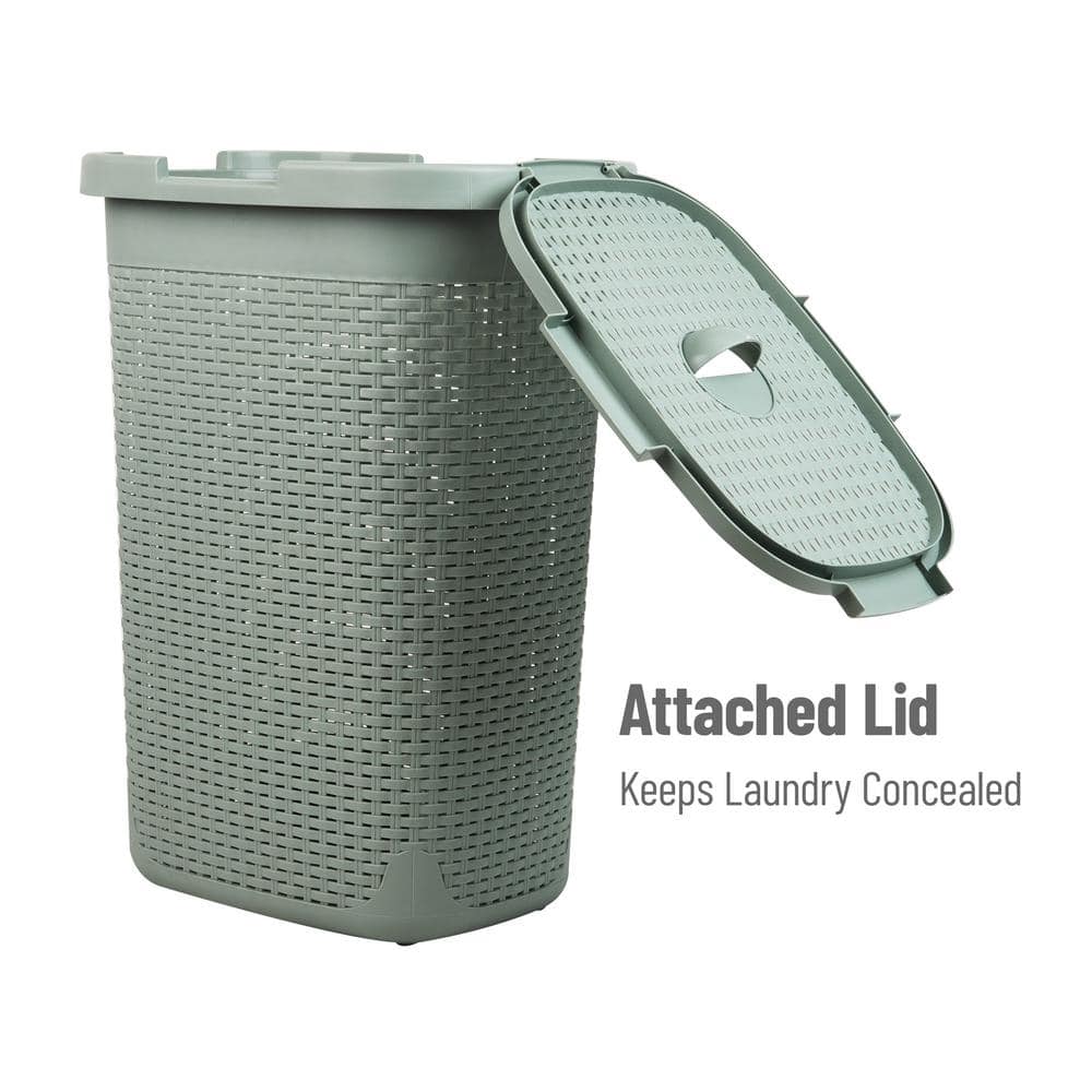 Mint Green Wicker Design Rectangular Portable Laundry Hamper with Lid