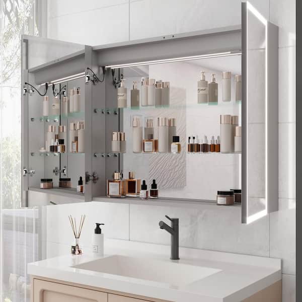 36 in. W x 30 in. H Rectangular Shape LED Medicine Cabinet with Mirror,Defogger,Dimmer,Clock ,Temp Display and USB Ports