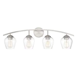 32.75 in. W x 10.37 in. H 4-Light Brushed Nickel Bathroom Vanity Light with Clear Glass Shades