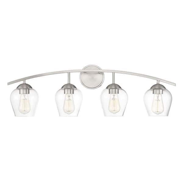 TUXEDO PARK LIGHTING 32.75 in. W x 10.37 in. H 4-Light Brushed Nickel Bathroom Vanity Light with Clear Glass Shades