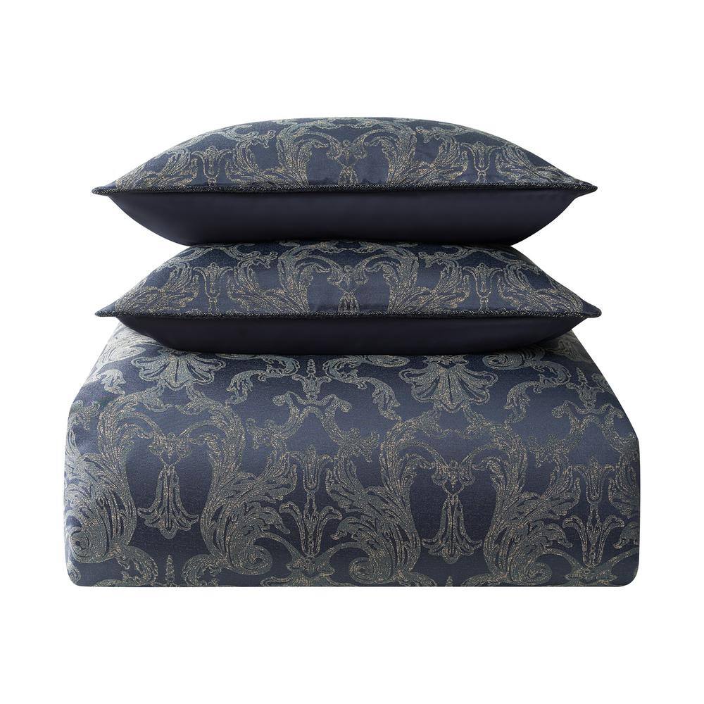 Navy and Gold Reversible California King Bedspread Set