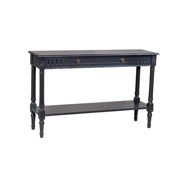 East At Main Evangeline 47 in. Black Rectangle Bayur Wood Console Table with Drawers