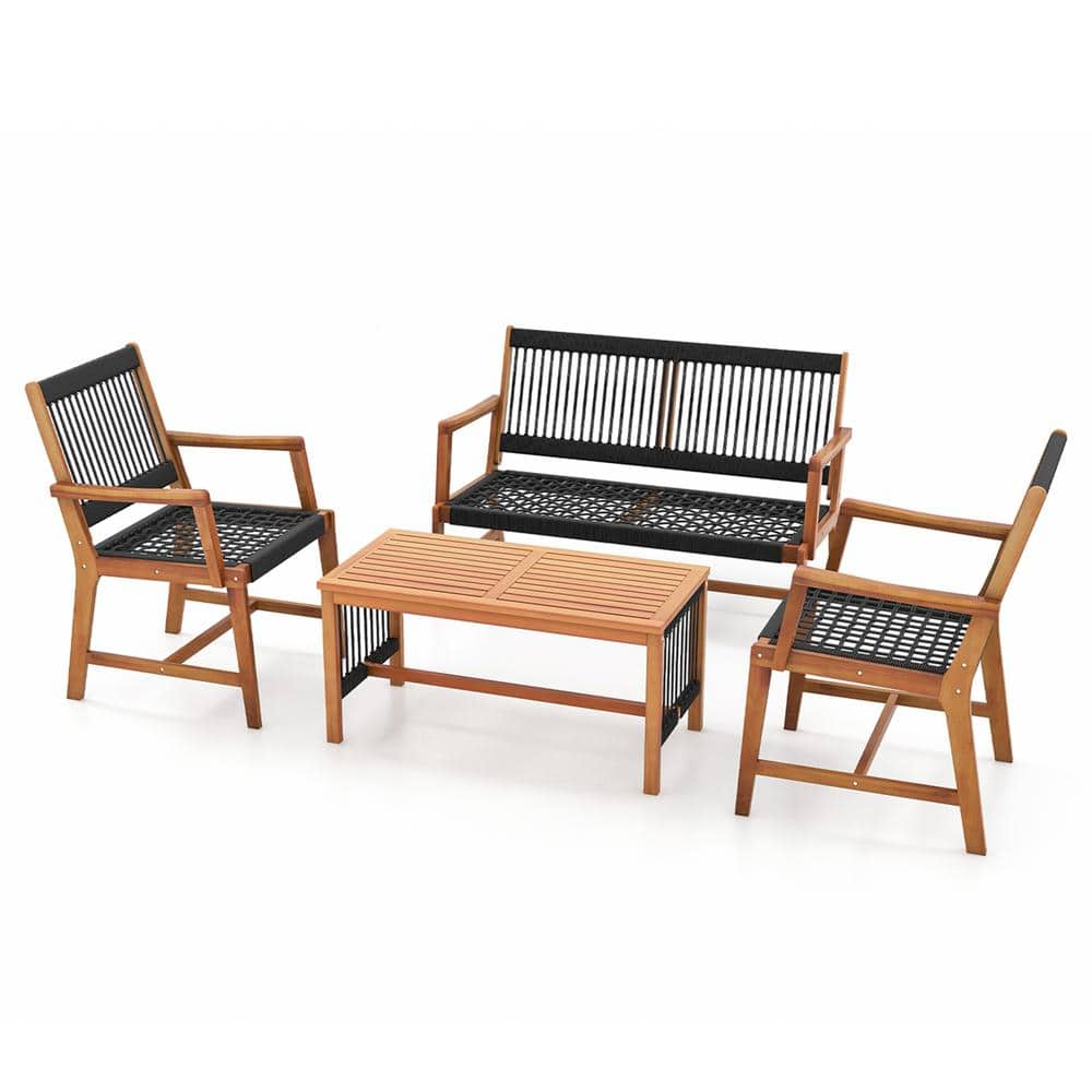 Costway 4-Piece Acacia Wood Patio Conversation Table and