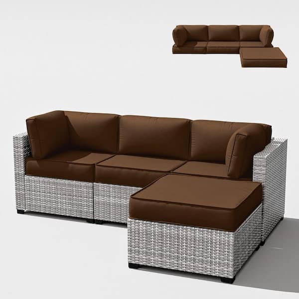 25.6 in. x 25.6 in. x 4 in. (9-Piece) Deep Seating Outdoor Sectional Replacement Cushion Chocolate