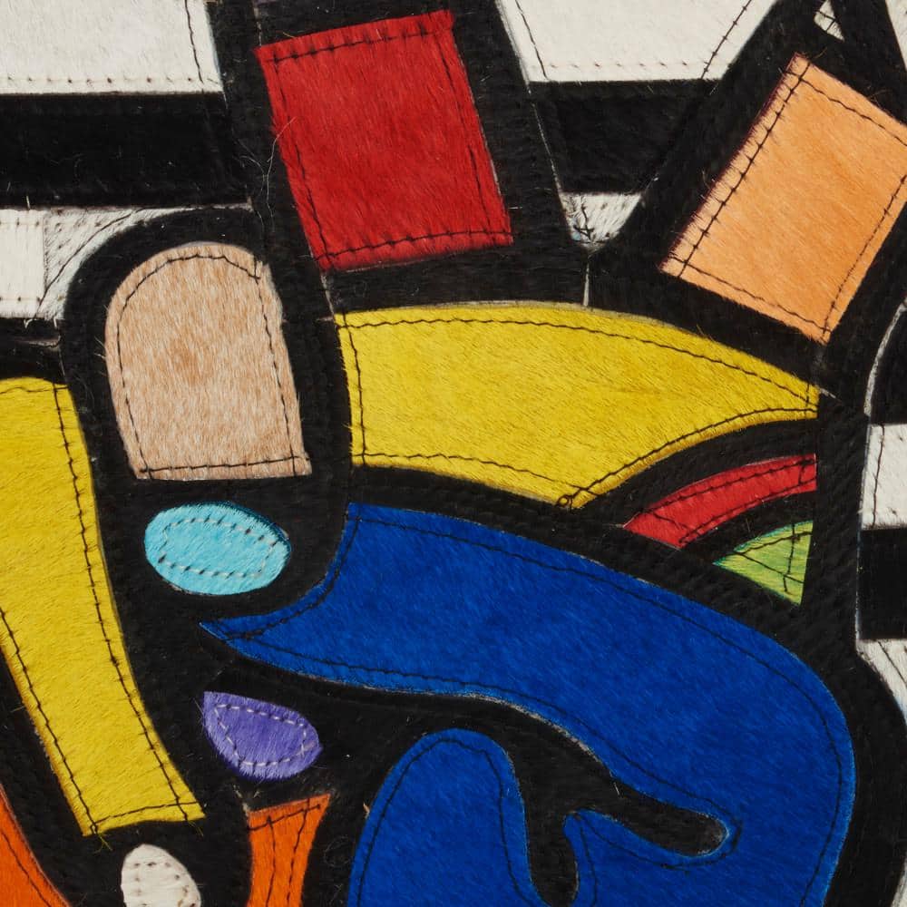 Multicolor Leather Patchwork Peace Hand 20" Throw Pillow