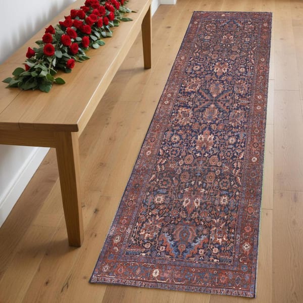 HomeRoots 3 x 8 Red Orange And Blue Floral Area Rug