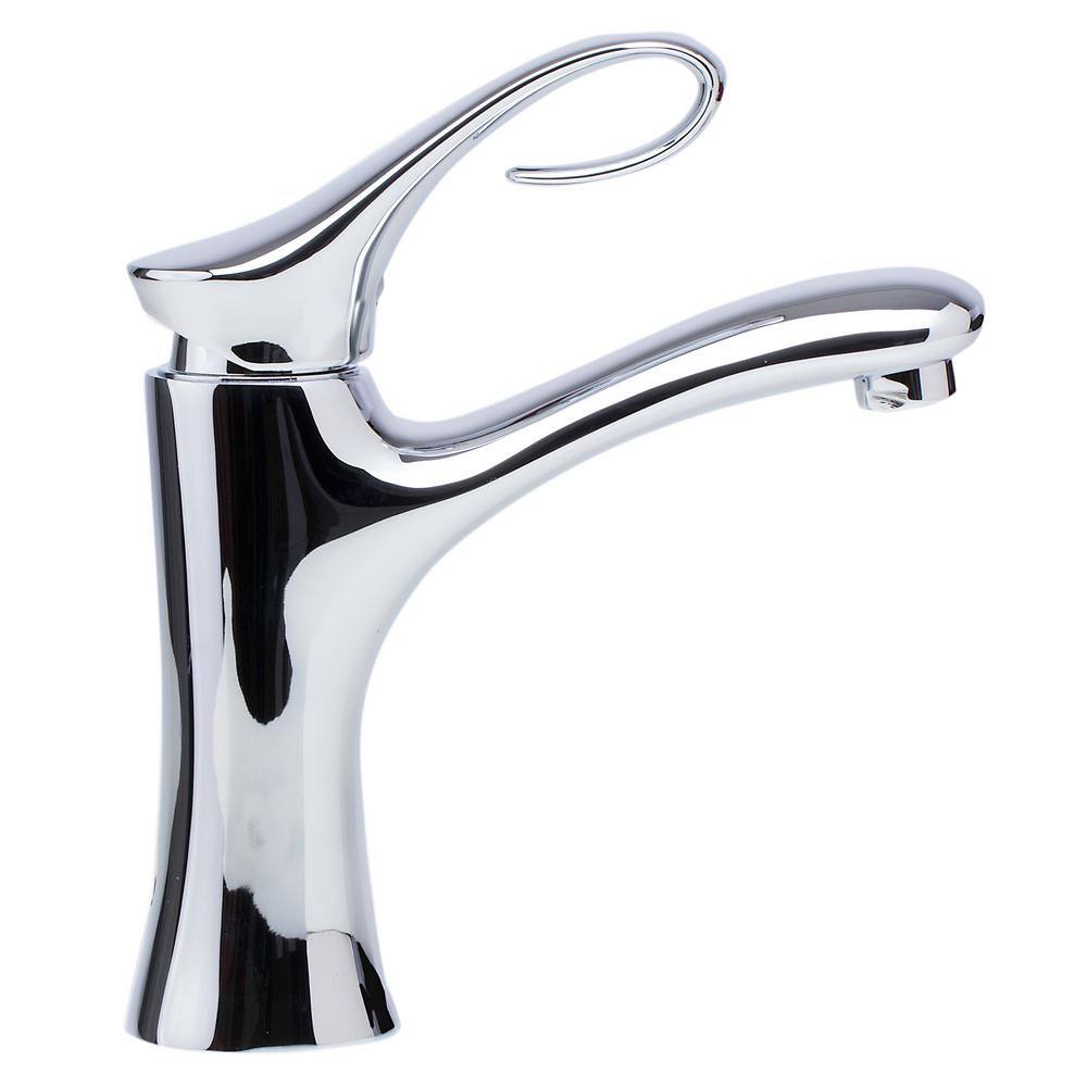 Polished Chrome Single Lever Bathroom Faucet with Curled Handle