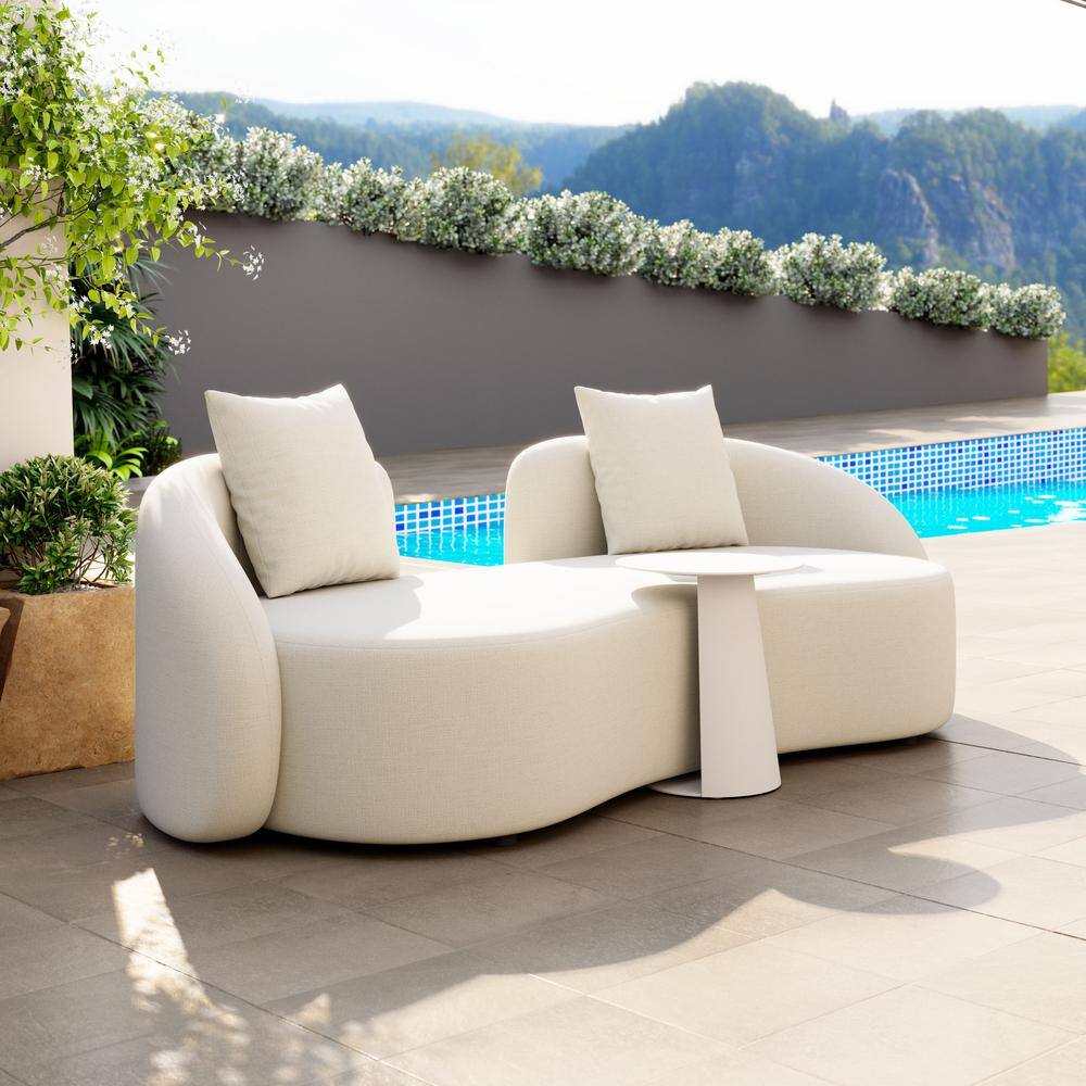Beige Curved Three-Seat Outdoor Loveseat with Cushions