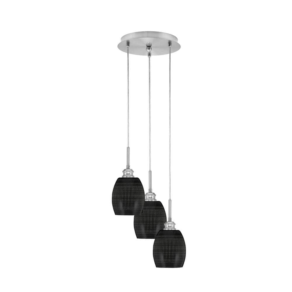 Savannah 10 in. 3-Light Brushed Nickel Cord Pendant Light Black Matrix Glas