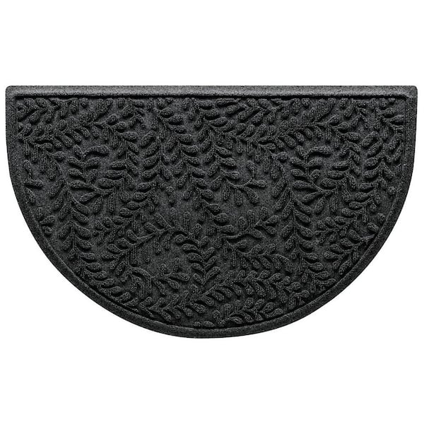 Bungalow Flooring Waterhog Boxwood Charcoal 24 in. x 39 in. Half Round PET Polyester Indoor Outdoor Doormat