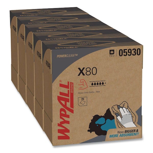 X80 Cloths with HYDROKNIT, 9.1 in. x 16.8 in., Red, Pop-Up Box, 80/Box, 5 Box/Carton
