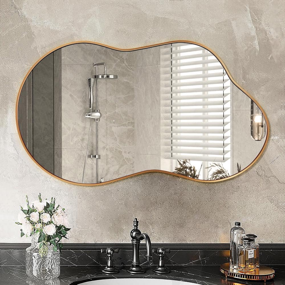 Large Gold Asymmetrical Decorative Wall Mirror with Metal Frame