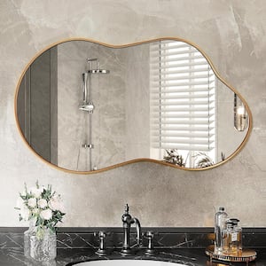 46 in. W. x 26 in. H Irregular Gold Aluminum Alloy Framed Wall Mirror Asymmetrical Mirror for Living Room, Bathroom