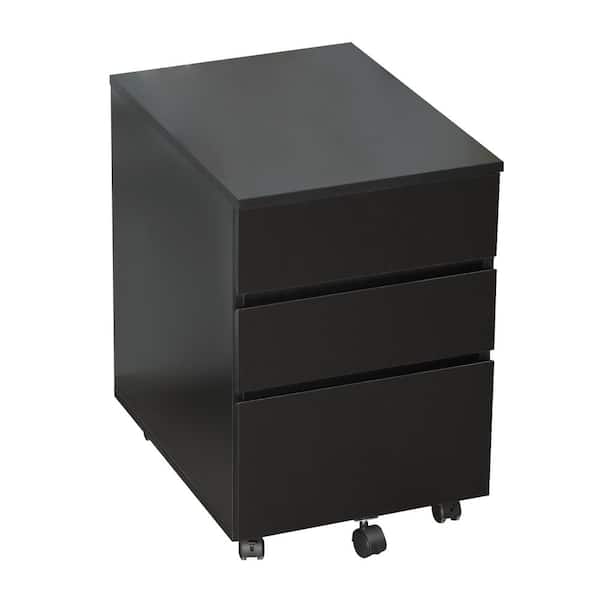 HOMCOM Black 3 Drawer Storage Cabinet, Home Office Mobile File Desk Storage Organizer with Wheels