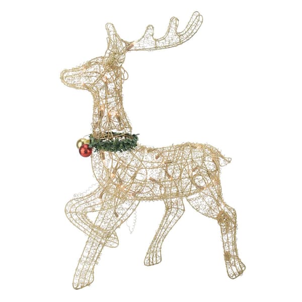 Northlight 25 in. Lighted Gold Sisal Prancing Reindeer Christmas ...