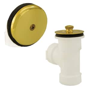 Lift and Turn White Plastic Tubular 1-Hole Bath Waste and Overflow Tub Drain Direct T-Waste Half Kit in Polished Brass