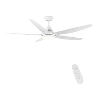 56 in. Indoor White Ceiling Fan with Dimmable LED Light and Remote Control