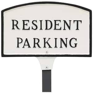 5.5 in. x 9 in. Small Arch Resident Parking Statement Plaque Sign with 23 in. Lawn Stake - White/Black