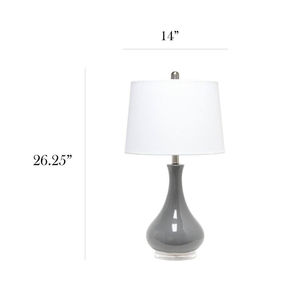Gray Ceramic Teardrop Table Lamp with White Cotton Shade