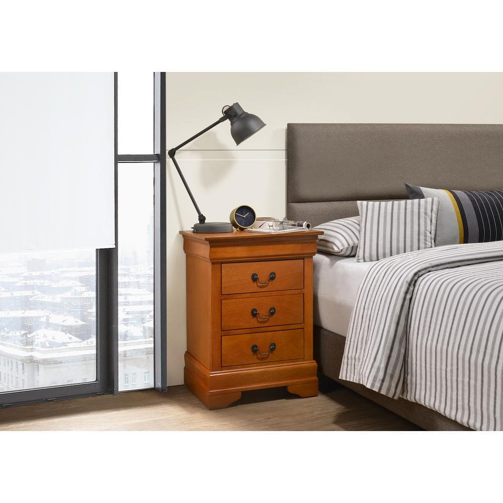 Louis Philippe 3-Drawer Oak Nightstand (29 in. H x 21 in. W x 16 in. D)