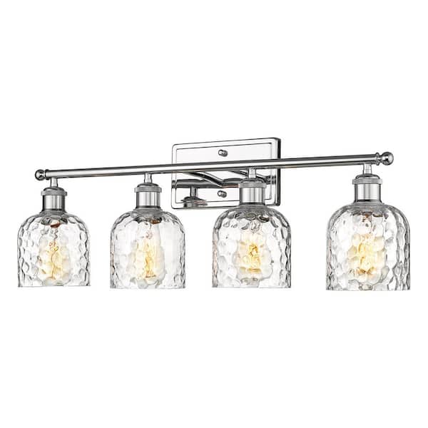 JAZAVA 27.3 in. 4 Light Chrome Vanity Light with Hammered Glass Shade