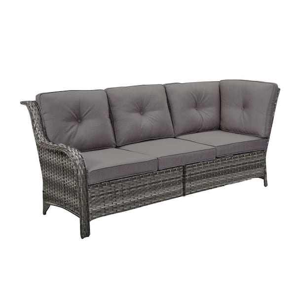 Opohoro ArcoBay Gray Wicker Right Arm 3-Seat Outdoor Sectional Sofa Patio Sofa with Gray Cushion