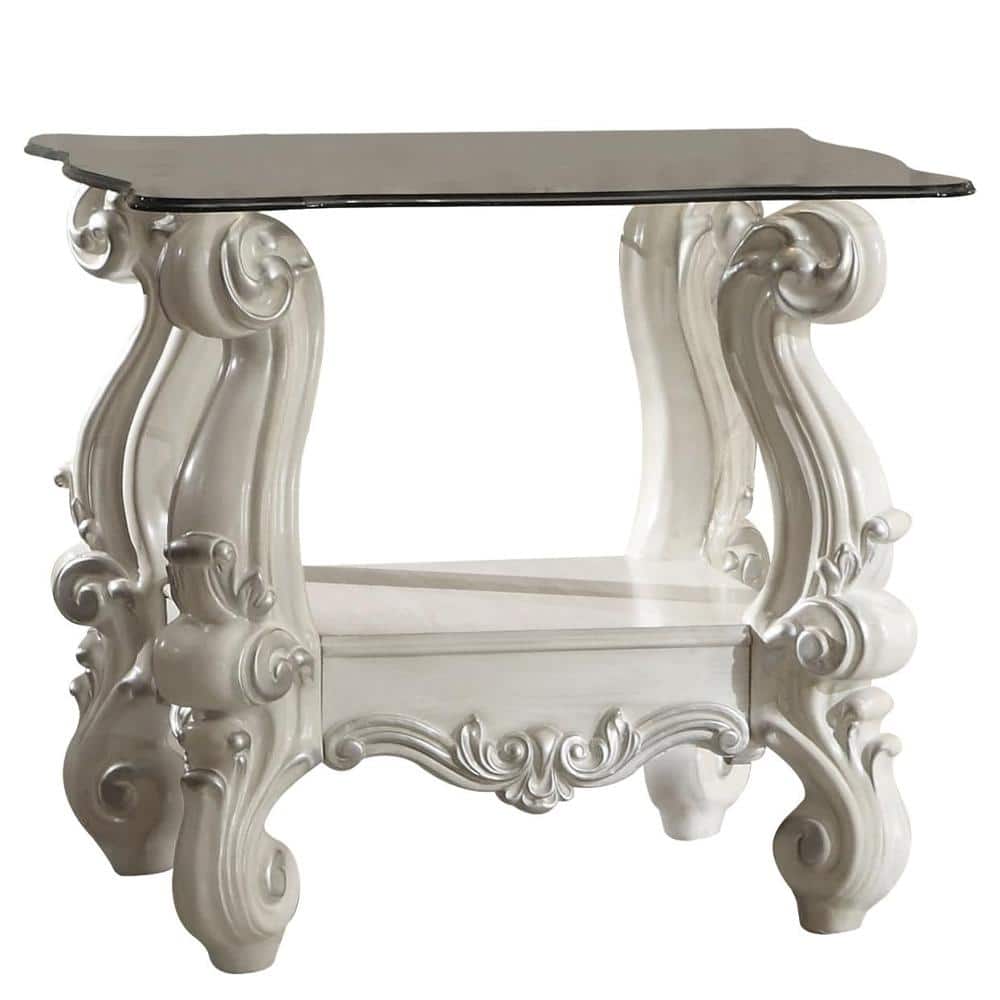Versailles White Wood and Glass End Table with Shelf