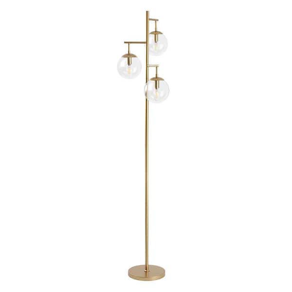 MLiAN 69 in. Gold 3-Light Tree Floor Lamp with Glass Globe Shade