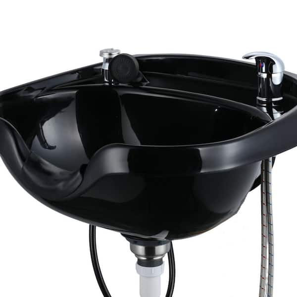 22.4 in. W Wall Mounted Bathroom Sink ABS Plastic Shampoo Sink with Faucet and Drain Kit Set for Salons in Black