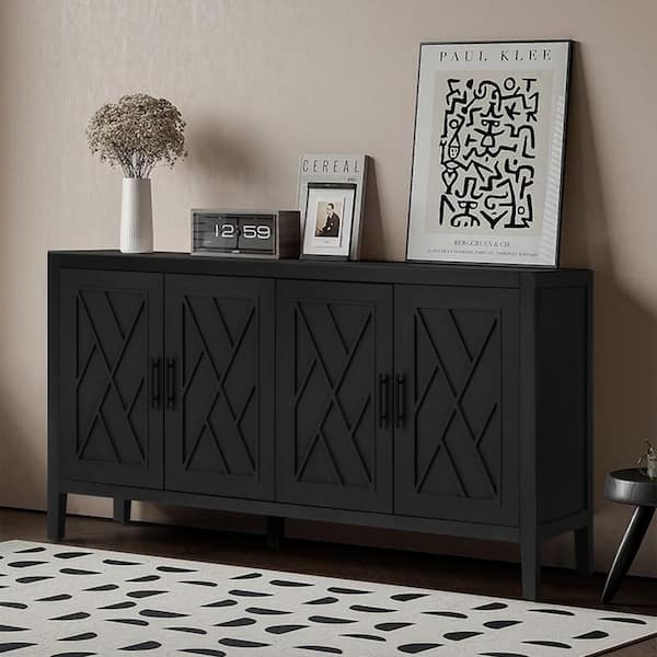 59.8 in. W x 15.5 in. D x 32.3 in. H Black Linen Cabinet with 2 ...