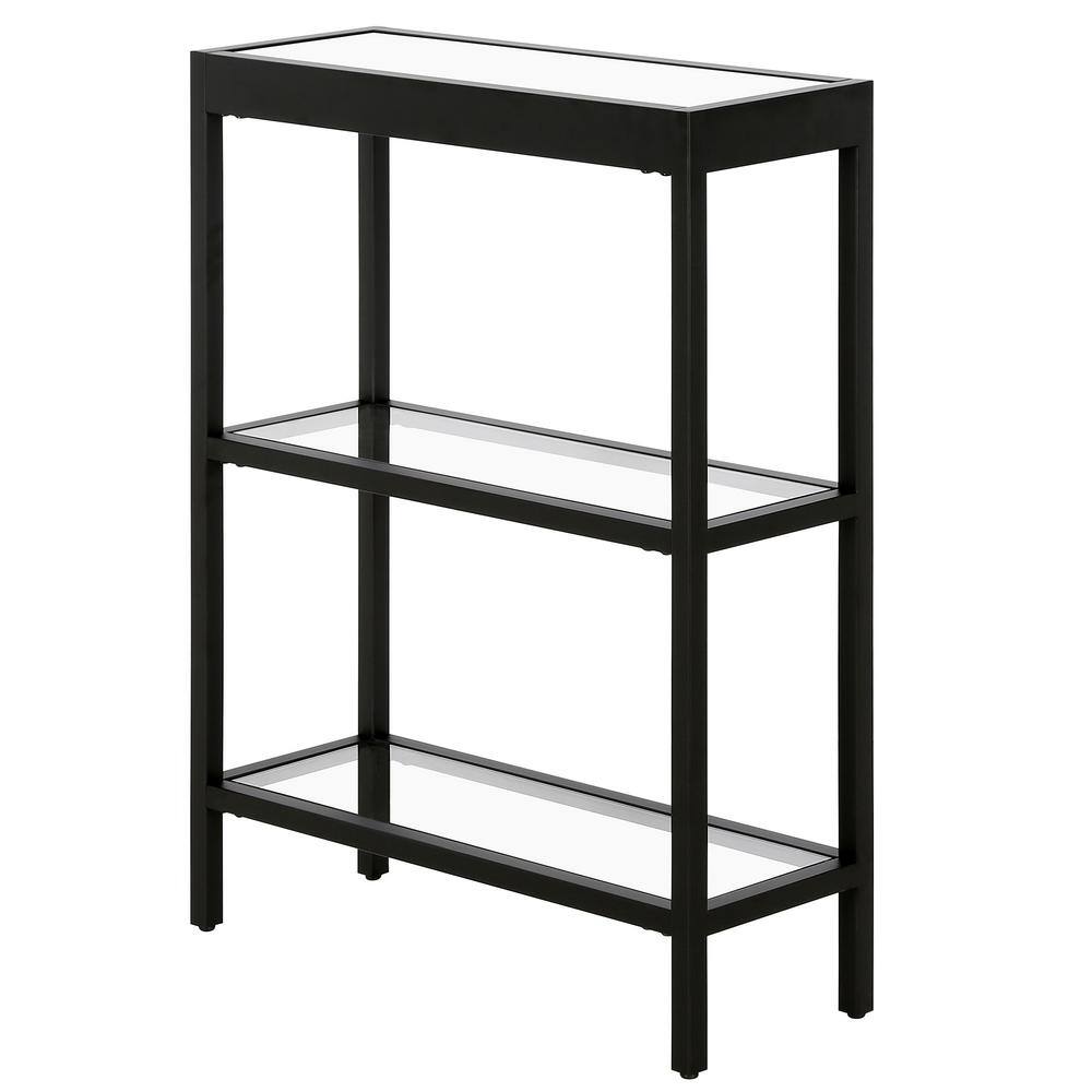 Sleek Blackened Bronze and Tempered Glass Console Table with Storage