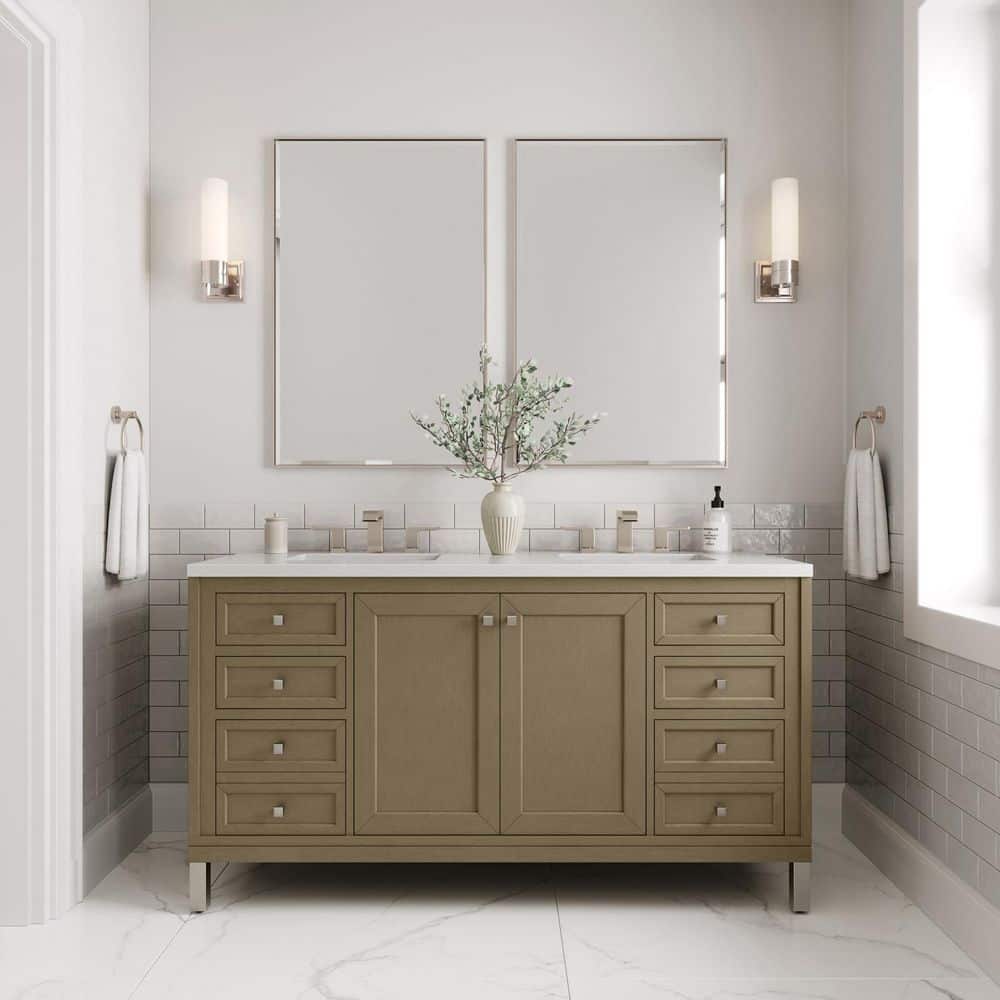 Chicago 60.0 in. W x 23.5 in. D x 33.76 in. H Double Bath Vanity in Walnut Whisper with White Zeus Silestone Quartz Top price history on PriceWatchPro