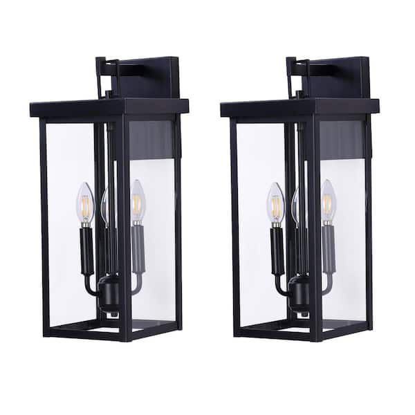 pair of 19.2 in. Black Hardwired Outdoor Wall Sconces Lantern(Set of 2)