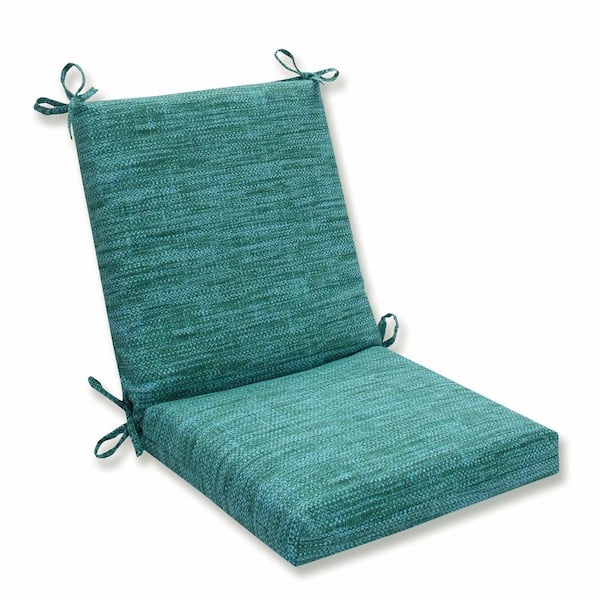 Pillow Perfect Solid Outdoor/Indoor 18 in W x 3 in H Deep Seat, 1-Piece Chair Cushion and Square Corners in Blue/Green Remi