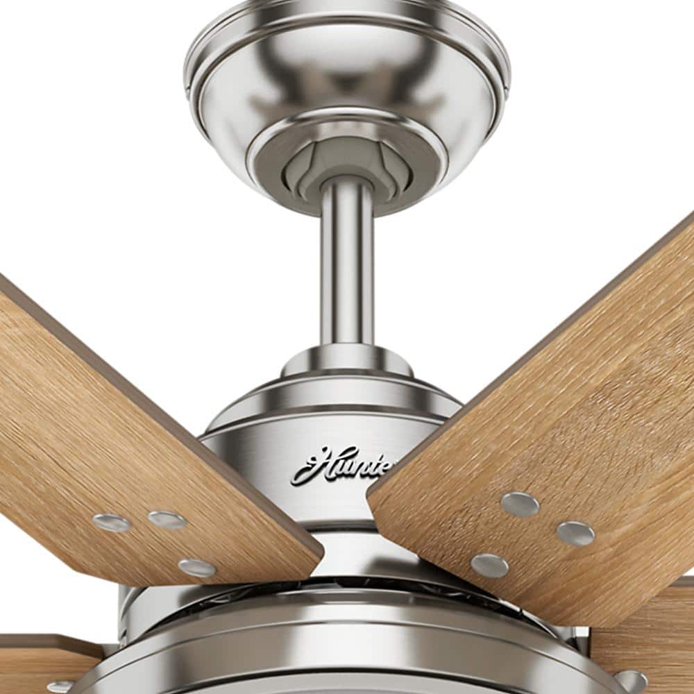 Hunter 60" Rustic Farmhouse Ceiling Fan with LED Light, Nickel Finish