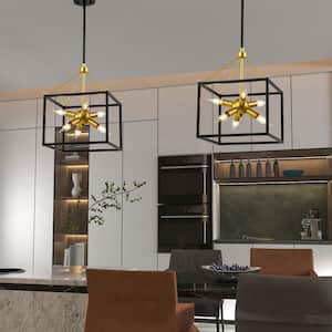 Augusta 6-Light Gold/Black Island Square/Rectangle and Sphere Pendant Light with Wrought Iron Accents
