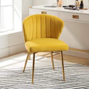 Luna Mustard Velvet 20 in.W x 19.5 in.D x 29 in.H Tufted Wingback Side Chair with Metal Legs