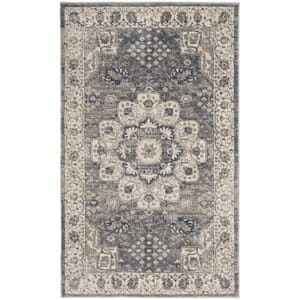 Grey and Ivory 3 ft. x 5 ft. Oriental Power Loom Non Skid Area Rug