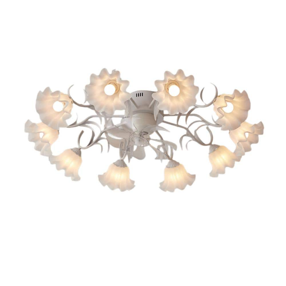 41 in. 10-light Indoor White Flower Chandelier Fan with Remote, Modern Flush Mount Ceiling Fan, Bulb Not Included -  Depuley, FPZ113-14-10WH