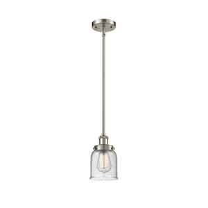 Bell 1-Light Brushed Satin Nickel Shaded Pendant Light with Seedy Glass Shade