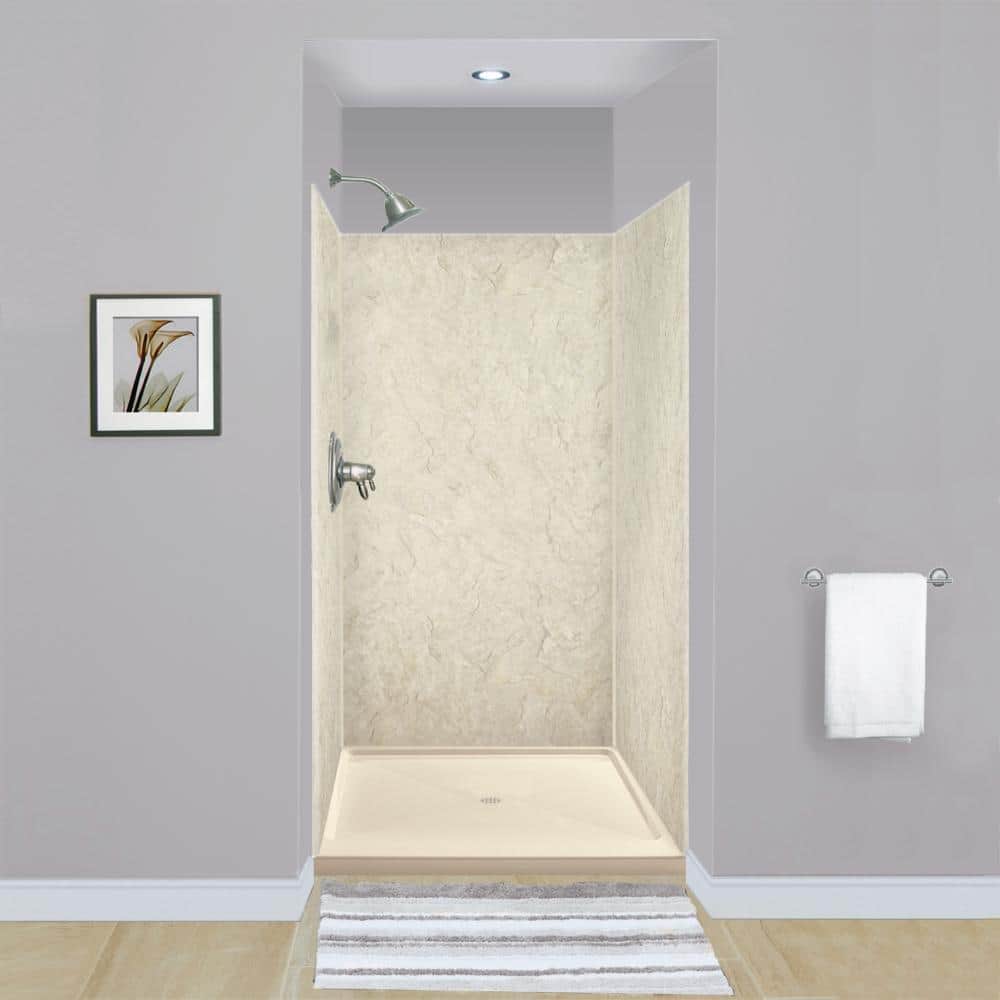 Expressions 48 in. x 48 in. x 72 in. 3-Piece Easy Up Adhesive Alcove Shower Wall Surround in Sea Fog price history on PriceWatchPro