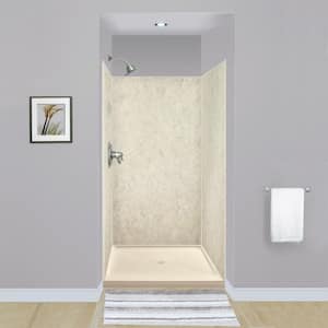 Expressions 48 in. x 48 in. x 72 in. 3-Piece Easy Up Adhesive Alcove Shower Wall Surround in Sea Fog
