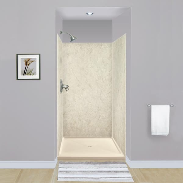 Transolid Expressions 48 in. x 48 in. x 72 in. 3-Piece Easy Up Adhesive Alcove Shower Wall Surround in Sea Fog