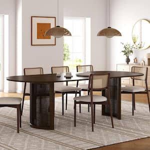 Lirago Oval Walnut Wood 79 in. Double Pedestal Dining Table Seats 8 HD ...