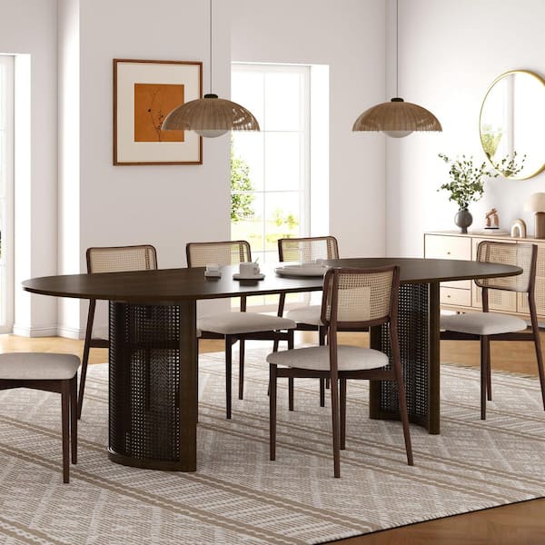 Haiden Oval Walnut Wood 79 in. Double Pedestal Dining Table Seats 8