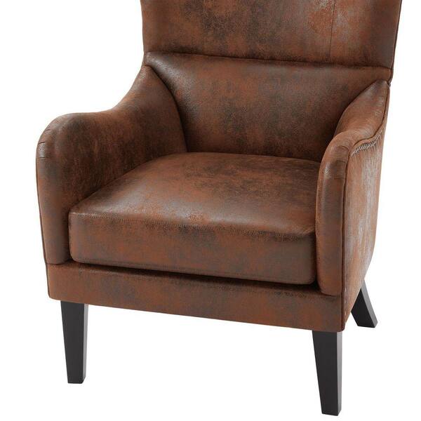 Brown High Back Mid-Century Wingback Chairs Set of 2, Faux Leather