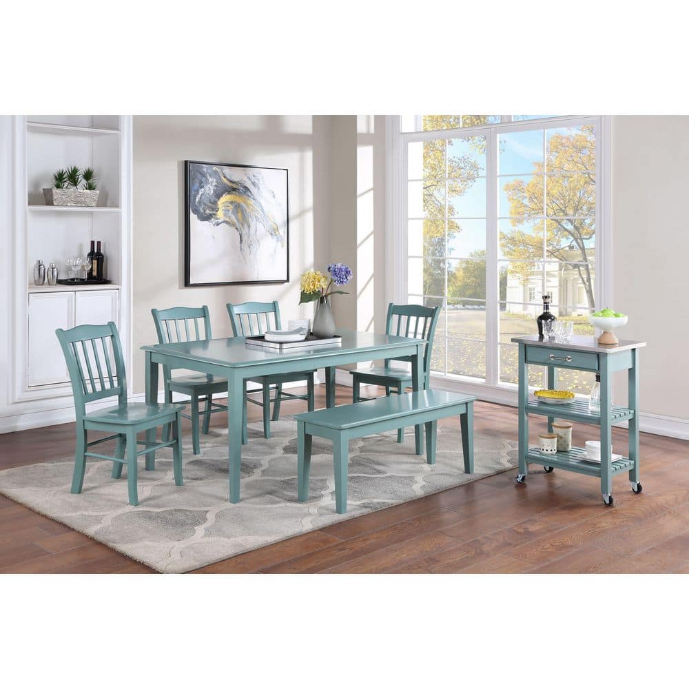 High Back Blue Upholstered Wood Side Chair