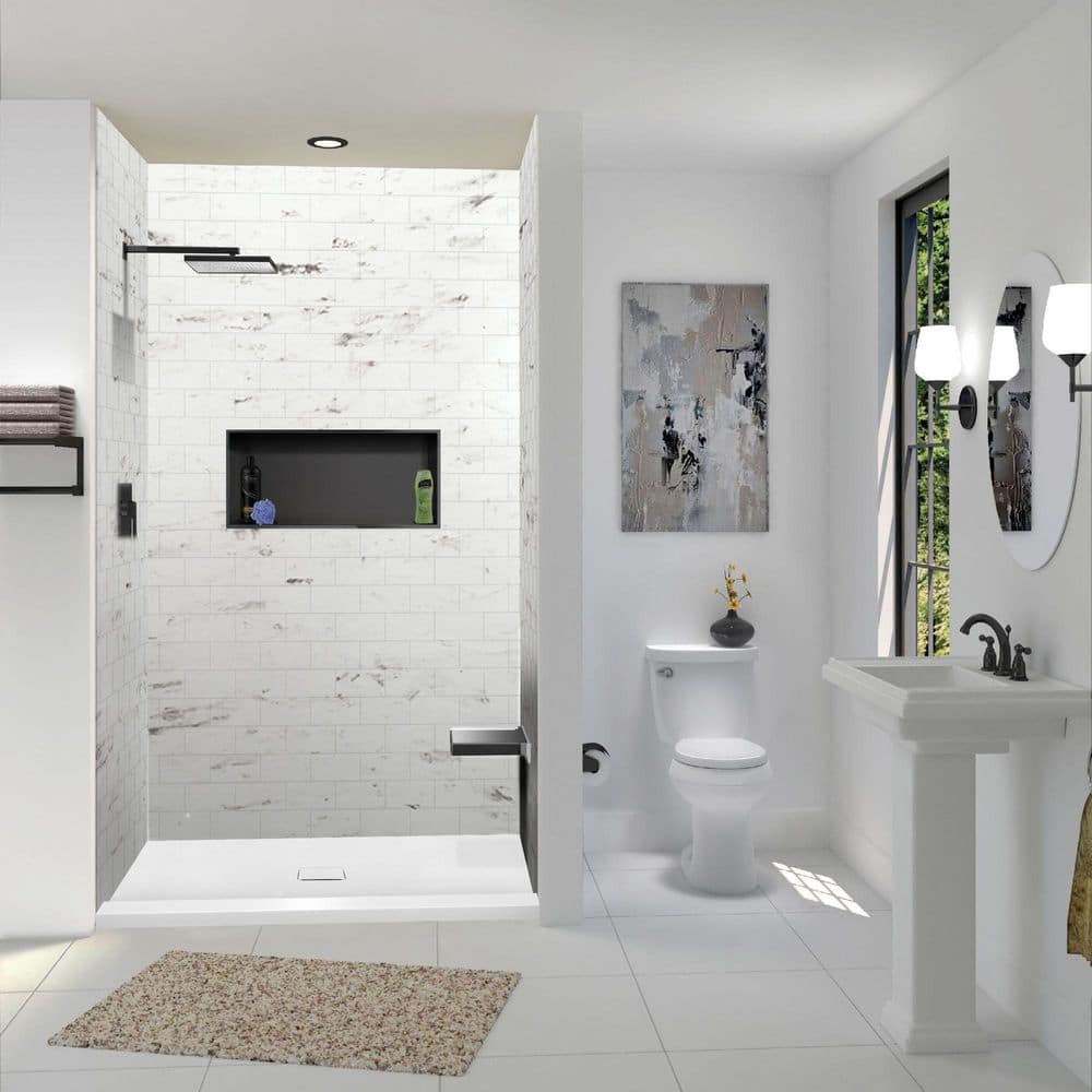 Trimslate 51.2 in. L x 39.4 in. W Alcove Shower Pan Base with Center Drain and Single Threshold in White price history on PriceWatchPro