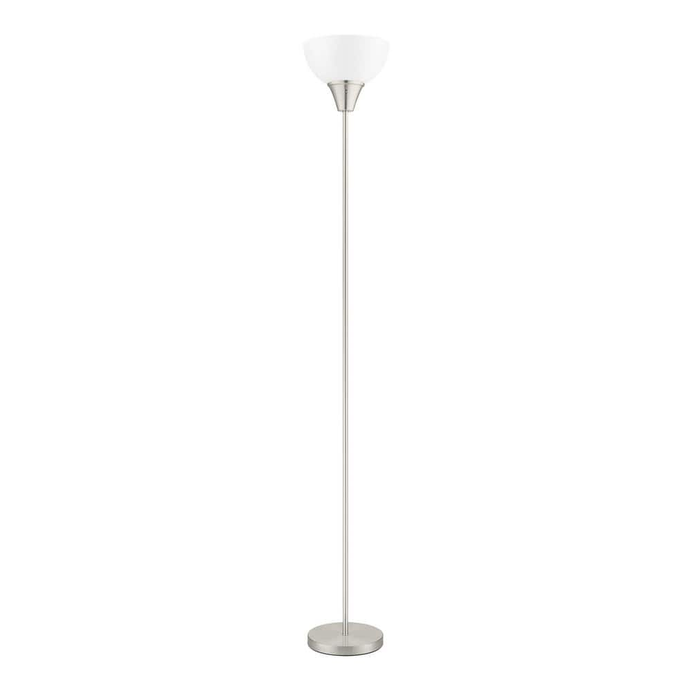 70 in. Brushed Nickel 1-Light Torchiere Floor Lamp with Plastic Shade