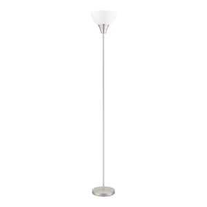 70 in. Brushed Nickel 1-Light Torchiere Floor Lamp with Plastic Shade